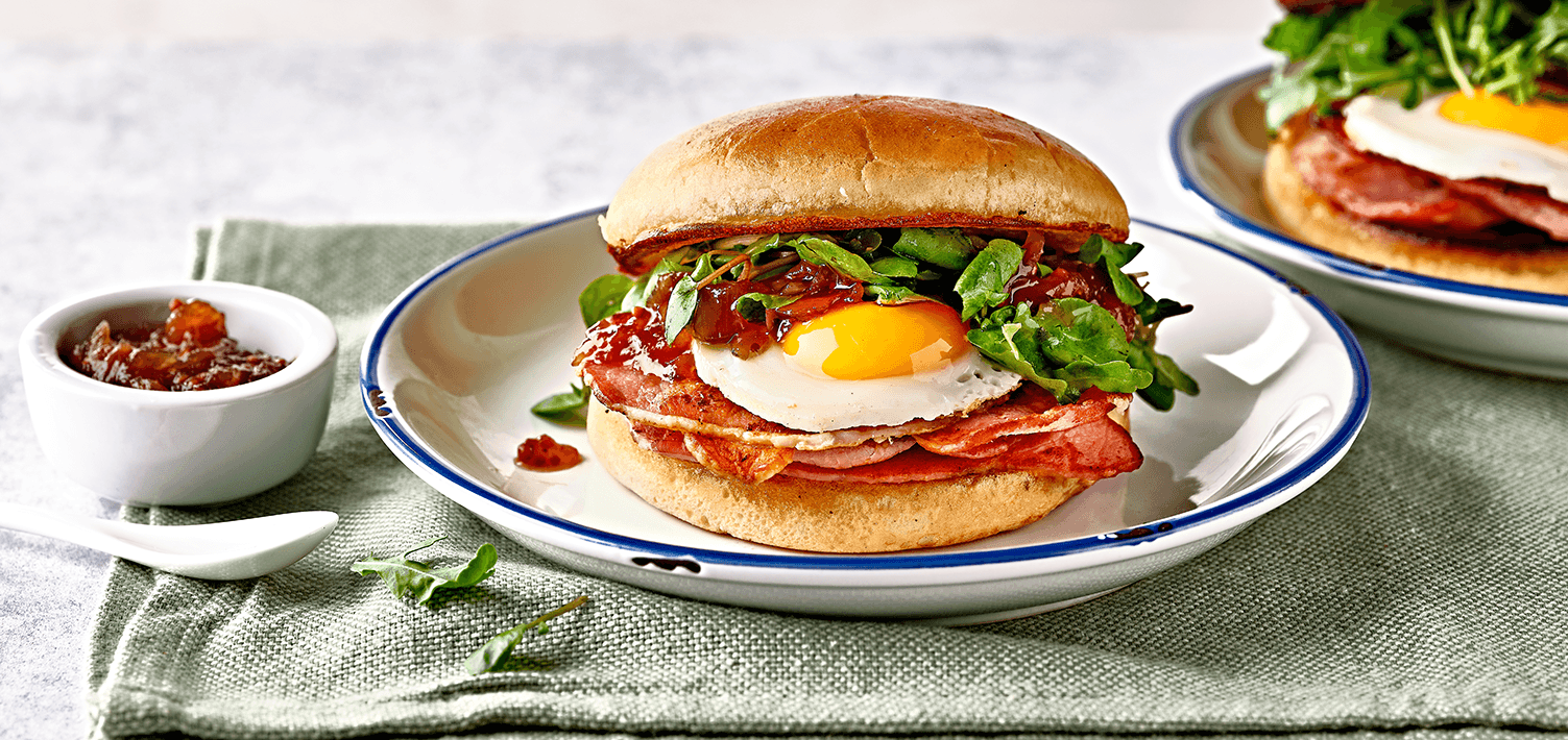 Delicious breakfast bap with Finnebrogue Naked bacon.