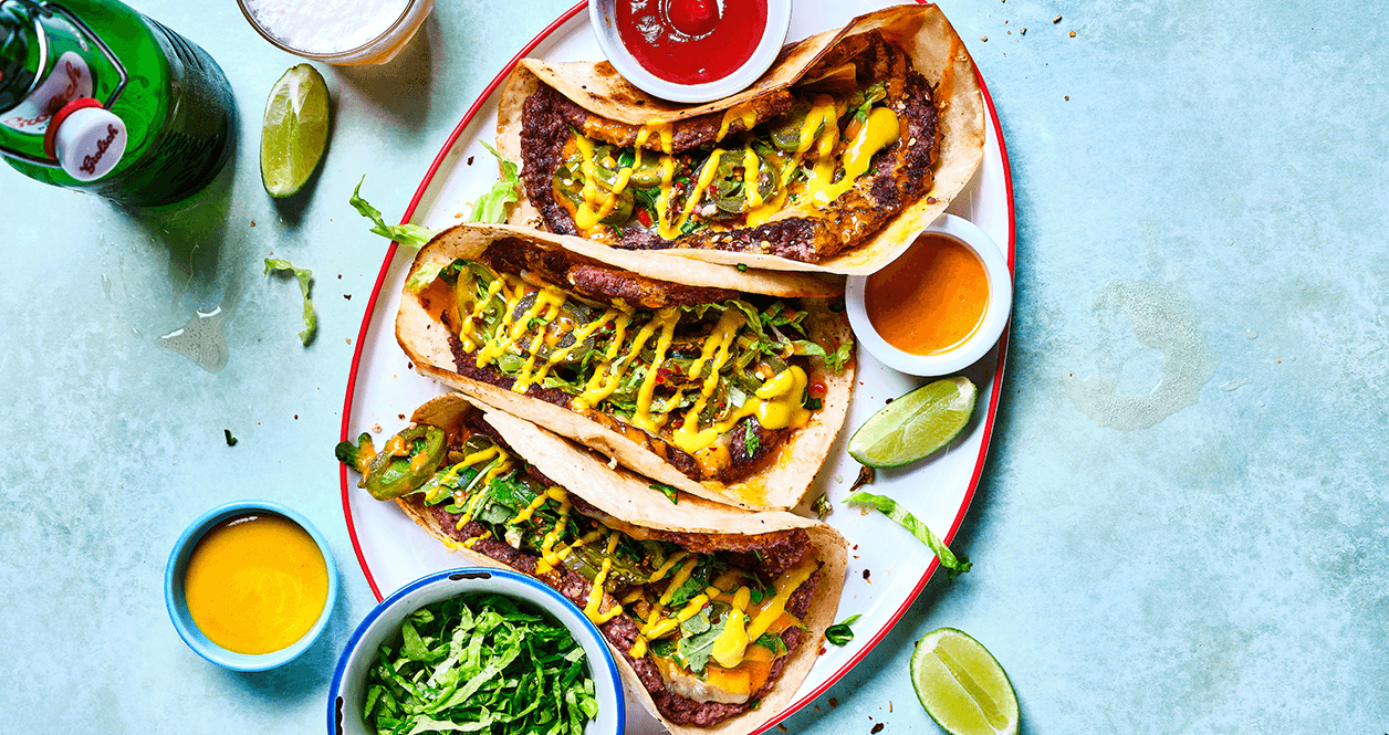 Sausage mince tacos seasoned with spices.