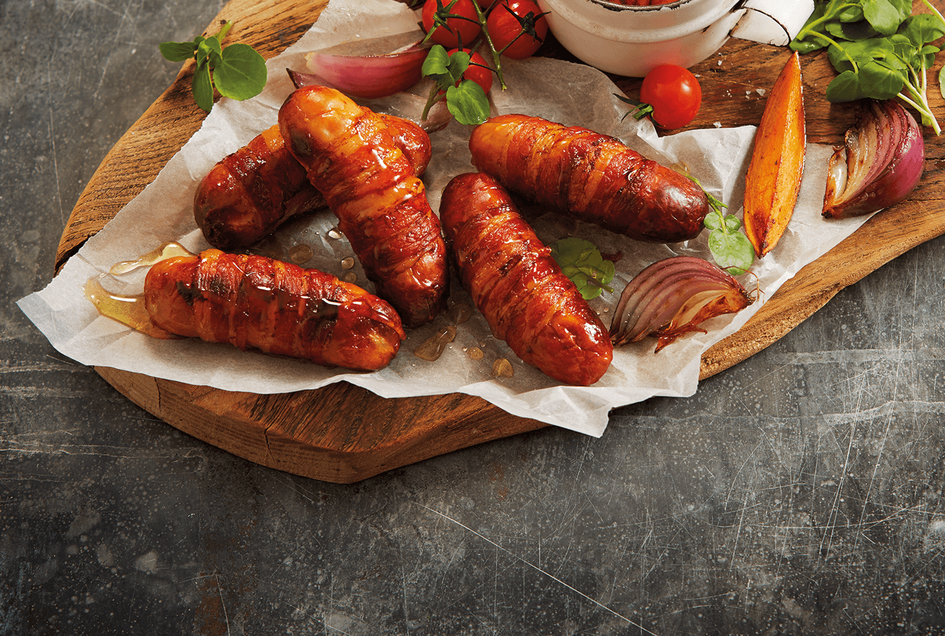 Finnebrogue make pigs in blankets without nitrites. Each one is hand-rolled.