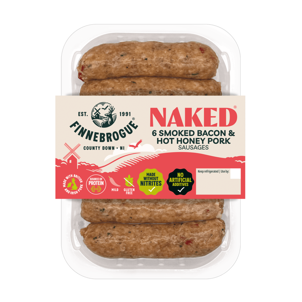 Finnebrogue Naked 6 Smoked Bacon and Hot Honey Pork Sausages